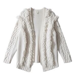 Lou & Grey Fringe Cable Knit Open Cardigan Alpaca Blend, Size XS, Cream